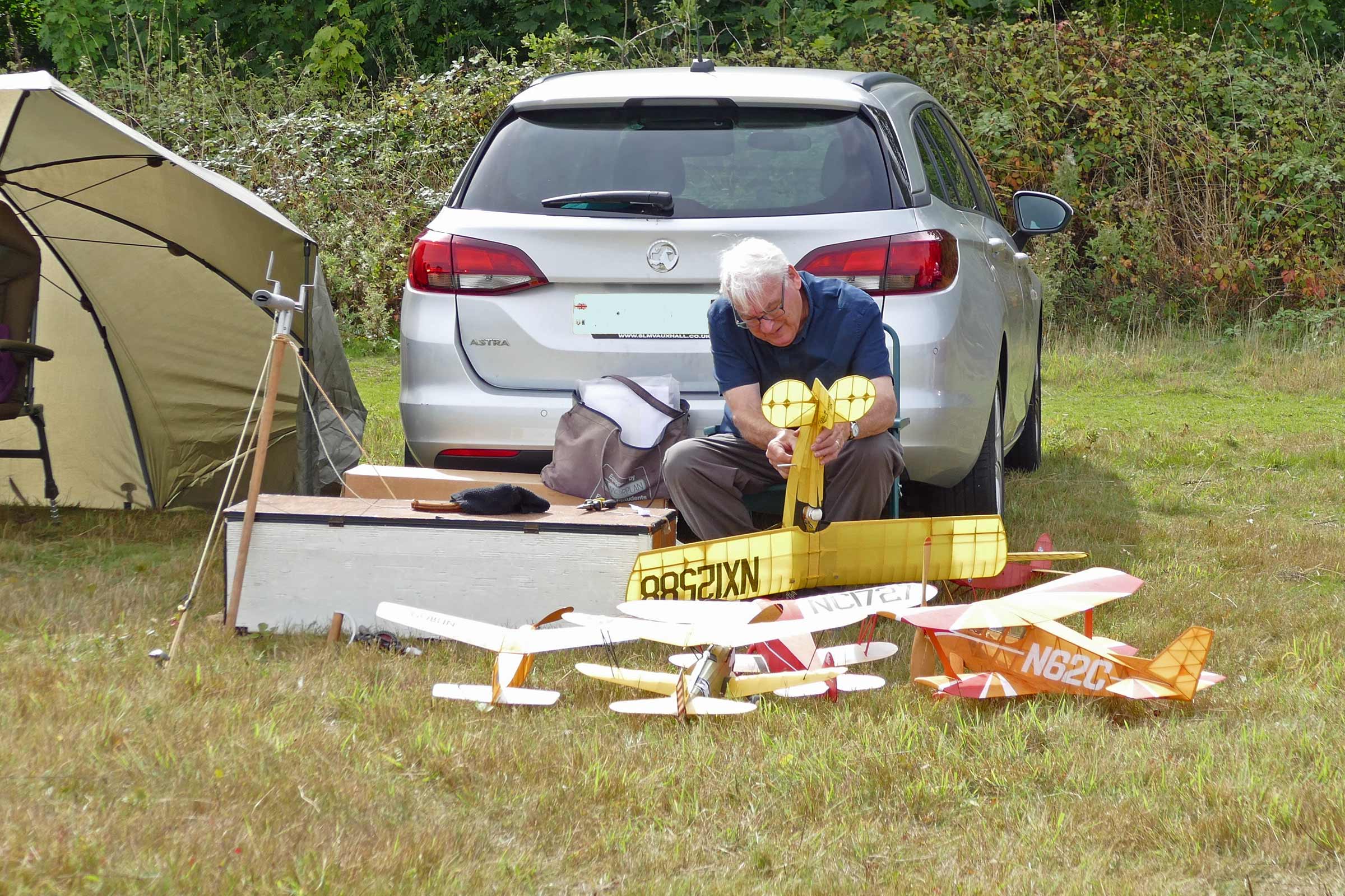 Tony Johnson with his squadron of models 2025 Flying Aces.
