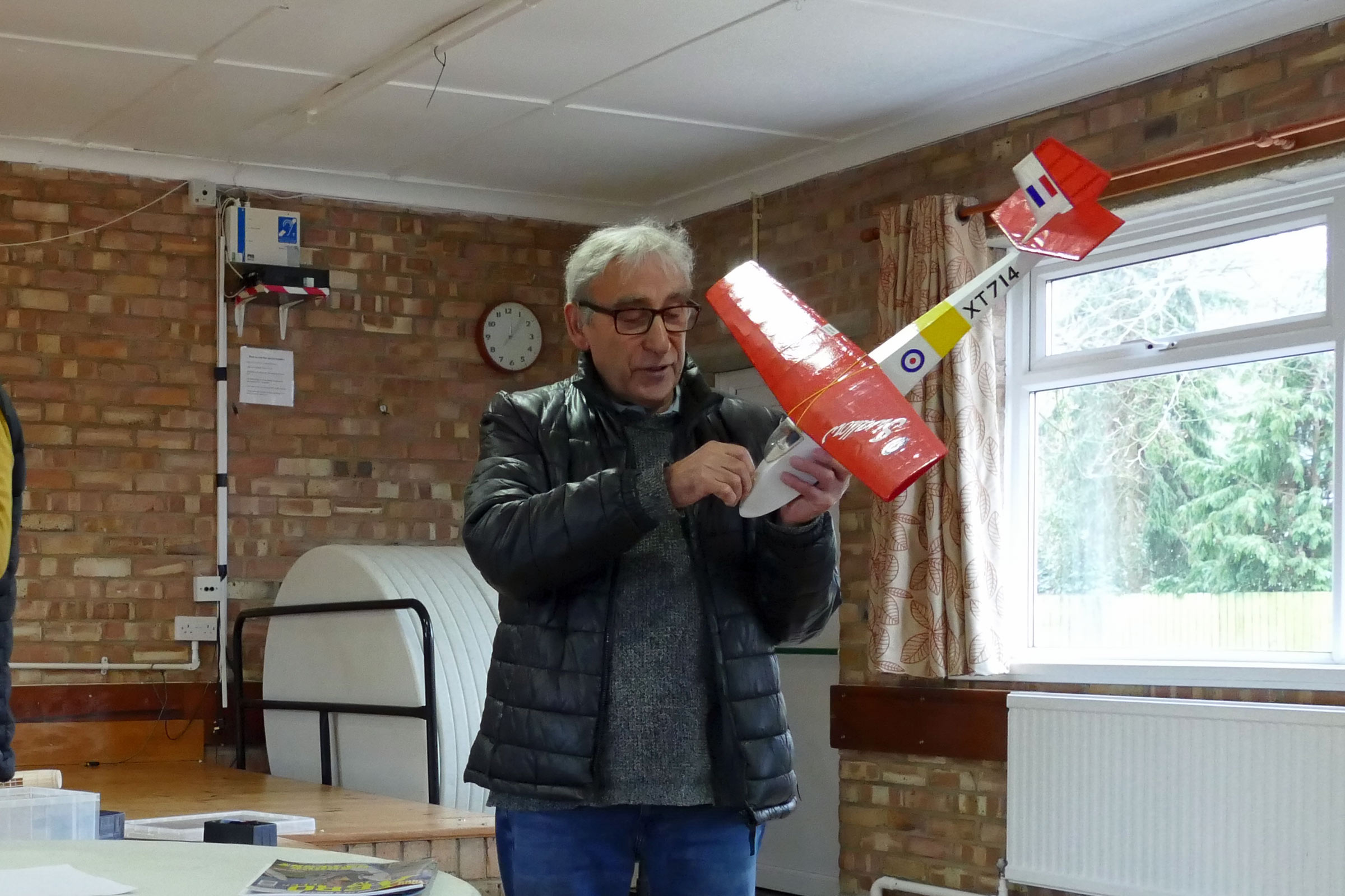 Bert Whitehead with his Slingsby Swallow bungee launched glider for FF3 scale competitions with many materials from his favourite model shop more commonly known as B&Q