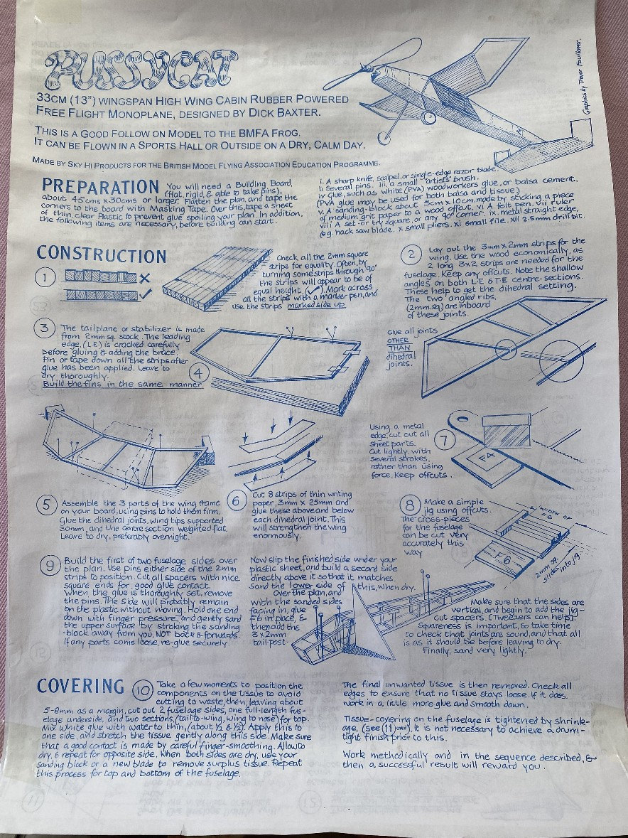 Pussycat building instructions sheet